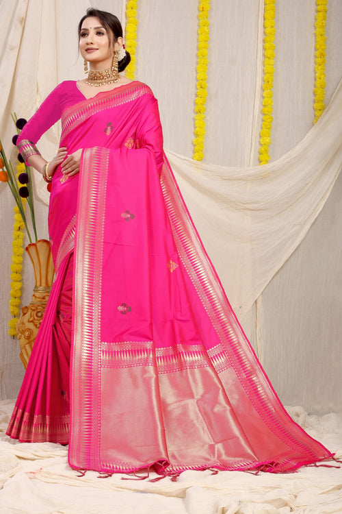 Load image into Gallery viewer, Quintessential Dark Pink Banarasi Silk Saree With Magnetic Blouse Piece
