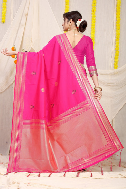 Load image into Gallery viewer, Quintessential Dark Pink Banarasi Silk Saree With Magnetic Blouse Piece
