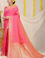 Gorgeous Pink Banarasi Silk Saree With Magnetic Blouse Piece