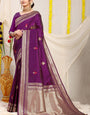 Lovely Purple Banarasi Silk Saree With Magnetic Blouse Piece