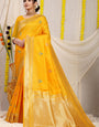 Flameboyant Yellow Banarasi Silk Saree With Magnetic Blouse Piece
