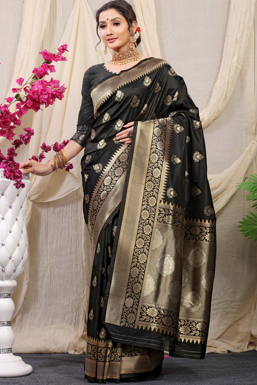 Load image into Gallery viewer, Delectable Black Kanjivaram Silk With Effervescent Blouse Piece
