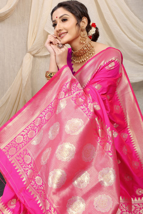 Load image into Gallery viewer, Engaging Pink Kanjivaram Silk With Effervescent Blouse Piece
