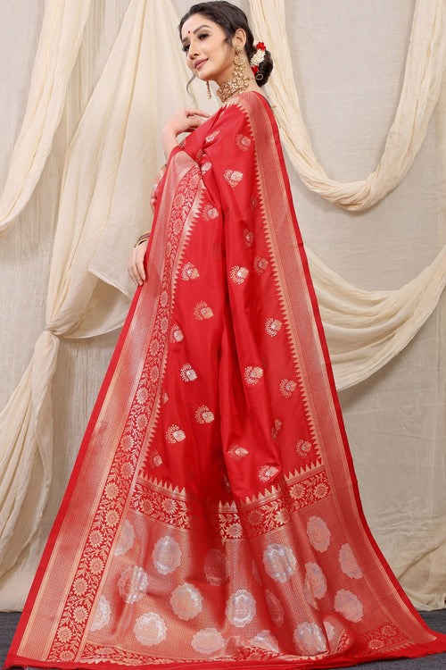Load image into Gallery viewer, Magnetic Red Kanjivaram Silk With Effervescent Blouse Piece
