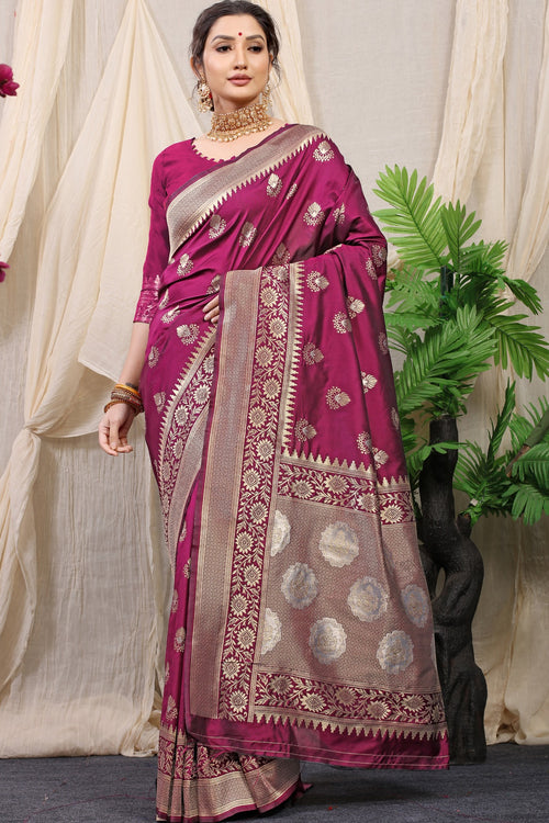 Load image into Gallery viewer, Denouement Wine Kanjivaram Silk With Effervescent Blouse Piece
