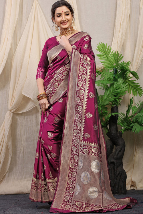 Load image into Gallery viewer, Denouement Wine Kanjivaram Silk With Effervescent Blouse Piece
