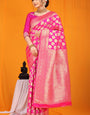Invaluable Dark Pink Banarasi Silk Saree With Divine Blouse Piece