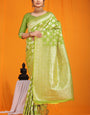Staring Green Banarasi Silk Saree With Divine Blouse Piece