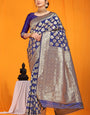 Deserving Navy Blue Banarasi Silk Saree With Divine Blouse Piece
