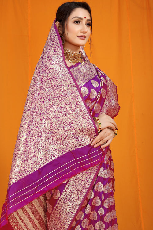 Load image into Gallery viewer, Surpassing Purple Banarasi Silk Saree With Divine Blouse Piece
