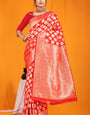 Blooming Red Banarasi Silk Saree With Divine Blouse Piece