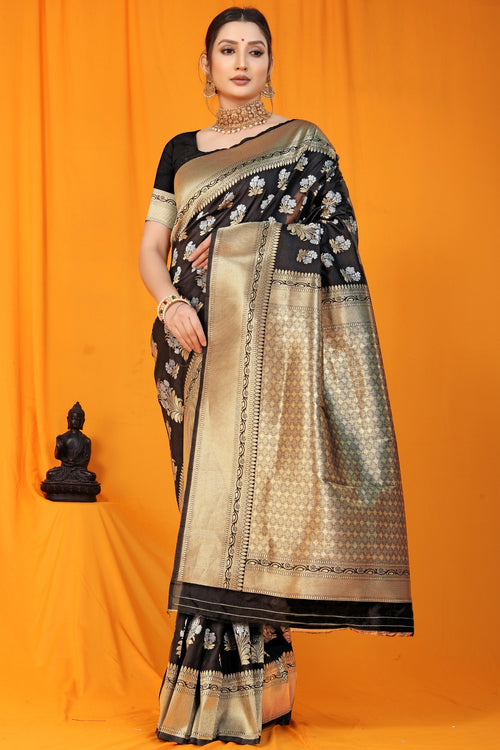 Load image into Gallery viewer, Deserving Black Kanjivaram Silk With Seraglio Blouse Piece
