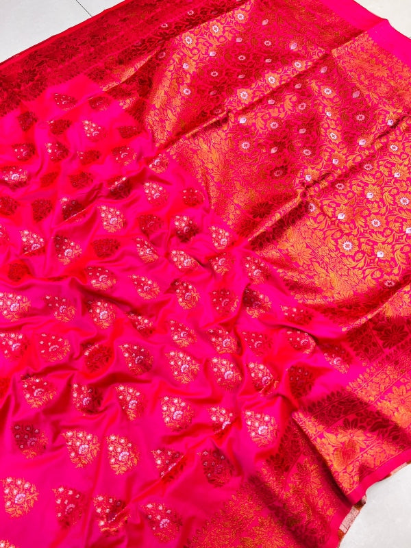 Felicitous Dark Pink Soft Banarasi Silk Saree With Splendorous Blouse Piece