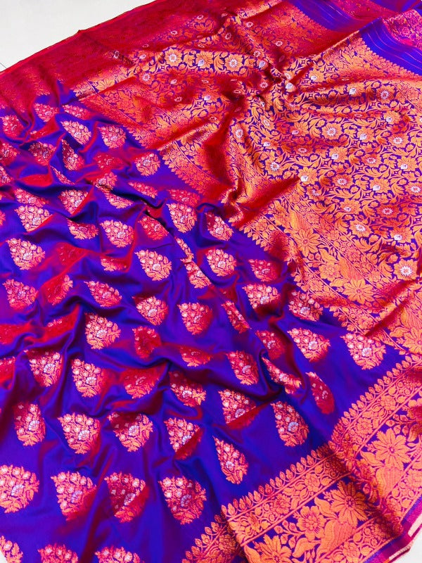 Unequalled Purple Soft Banarasi Silk Saree With Splendorous Blouse Piece