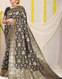Gleaming Black Banarasi Silk Saree With Fairytale Blouse Piece