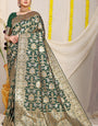 Refreshing Dark Green Banarasi Silk Saree With Fairytale Blouse Piece