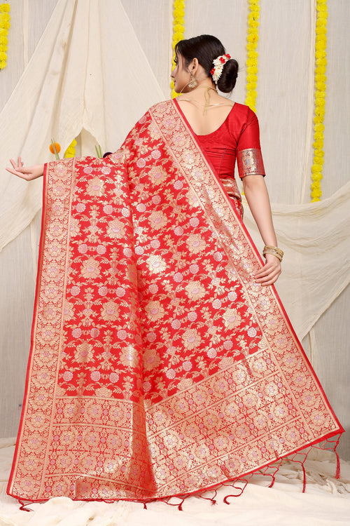 Grootinn Wedding Wear Red Pure Banarasi Silk Saree, 6.3 M (With Blouse  Piece) at Rs 550 in Surat