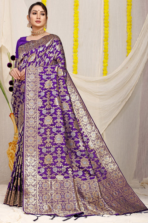 Load image into Gallery viewer, Phenomenal Royal Blue Banarasi Silk Saree With Fairytale Blouse Piece

