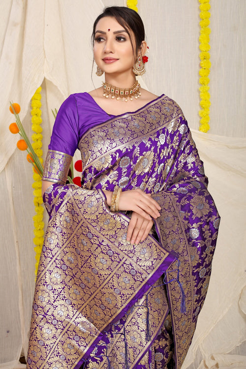 Royal Blue Skirt Border Banaras warm silk | AbirabyBeena