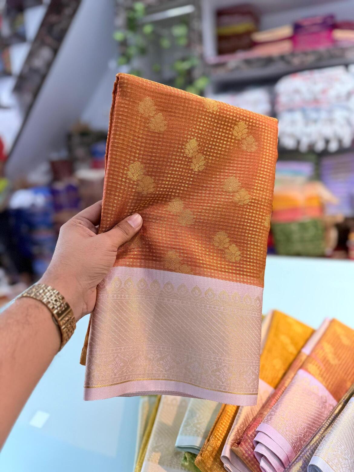 Sensational Brown Soft Tissue Silk Saree With Elegant Blouse Piece