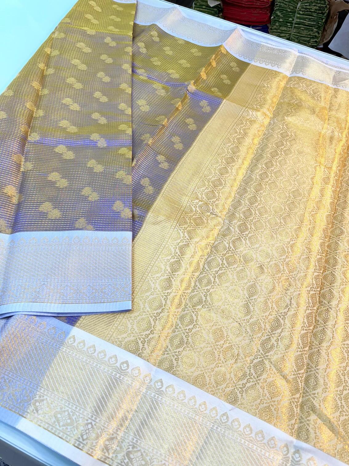 Beautiful Lavender Soft Tissue Silk Saree With Radiant Blouse Piece