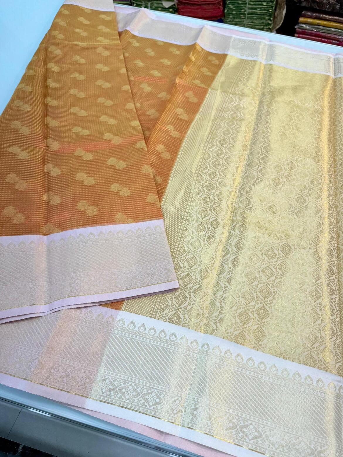 Delightful Mustard Soft Tissue Silk Saree With Twirling Blouse Piece