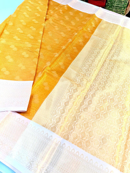 Effervescent Yellow Soft Tissue Silk Saree With Petrichor Blouse Piece