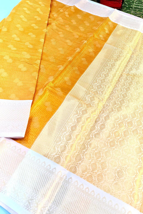 Load image into Gallery viewer, Effervescent Yellow Soft Tissue Silk Saree With Petrichor Blouse Piece
