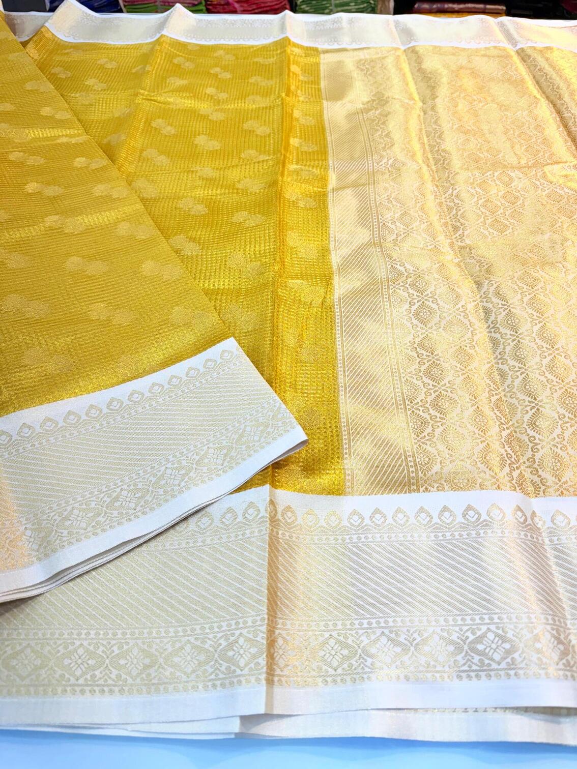 Effervescent Yellow Soft Tissue Silk Saree With Petrichor Blouse Piece