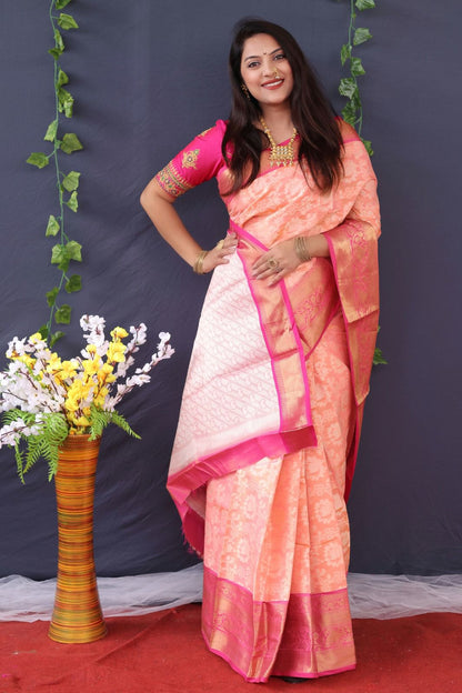 Glittering Baby Pink Kanjivaram Silk With Unequalled Blouse Piece