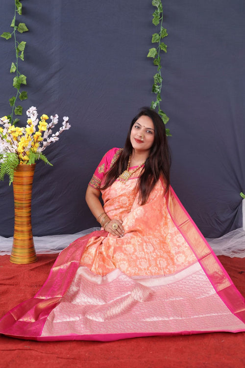 Self Triangle Design Baby Pink Kanchipuram Silk Saree – Sundari Silks