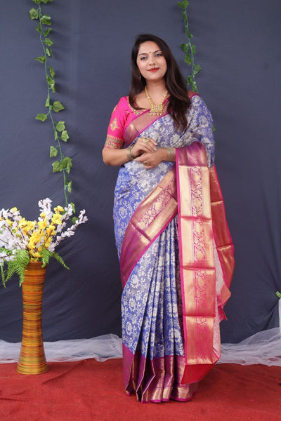 Skinny Firozi Kanjivaram Silk Saree with Refreshing Blouse Piece –  LajreeDesigner