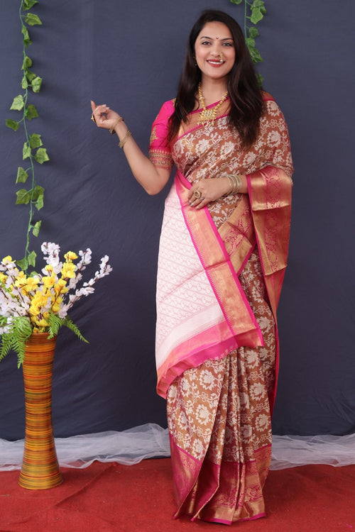 Load image into Gallery viewer, Incomparable Brown Kanjivaram Silk With Supernal Blouse Piece
