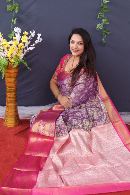 Load image into Gallery viewer, Profuse Purple Kanjivaram Silk With Magnificat  Blouse Piece
