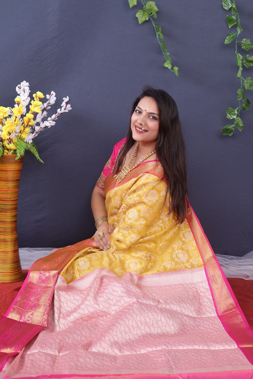 Load image into Gallery viewer, Luxuriant Yellow Kanjivaram Silk With Snazzy Blouse Piece
