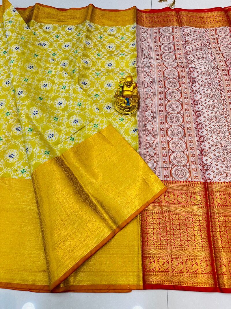 Redolent Yellow Kanjivaram Silk and Angelic Blouse Piece