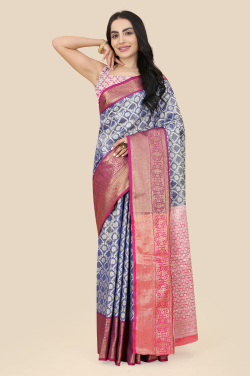 Load image into Gallery viewer, Sensational Blue Kanjivaram Silk With Effervescent Blouse Piece
