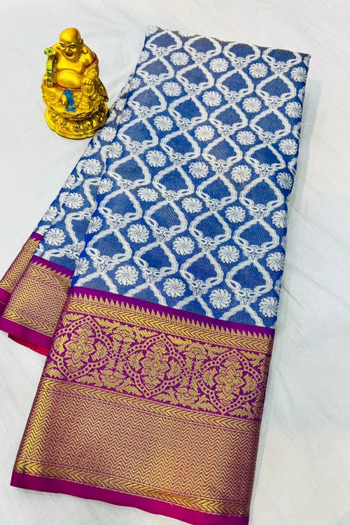 Load image into Gallery viewer, Sensational Blue Kanjivaram Silk With Effervescent Blouse Piece
