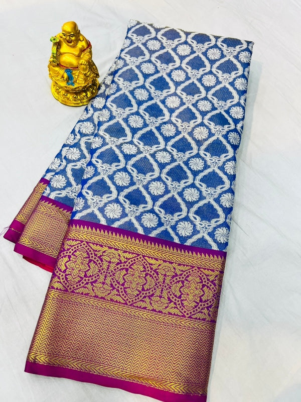 Sensational Blue Kanjivaram Silk With Effervescent Blouse Piece