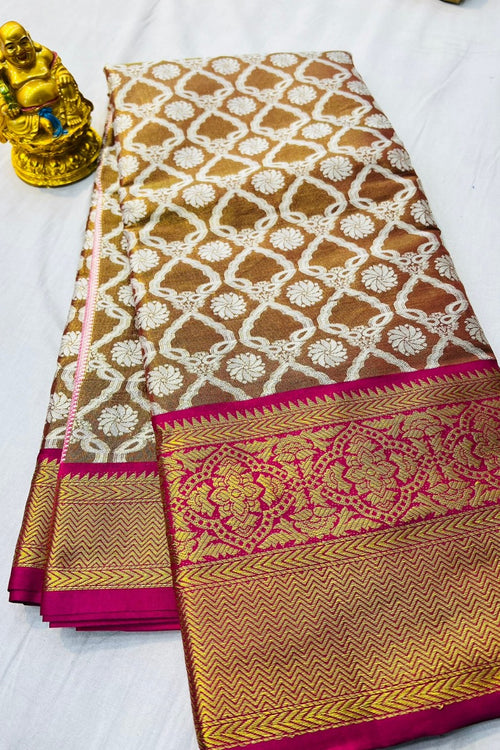 Load image into Gallery viewer, Adorning Brown Kanjivaram Silk With Effervescent Blouse Piece
