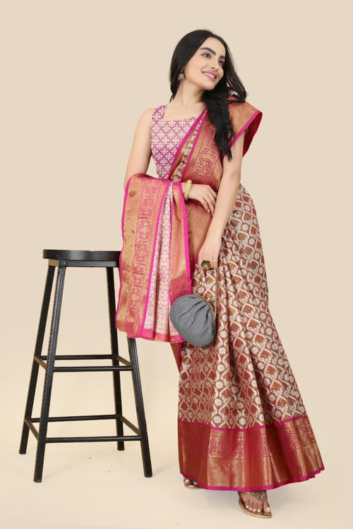 Load image into Gallery viewer, Adorning Brown Kanjivaram Silk With Effervescent Blouse Piece
