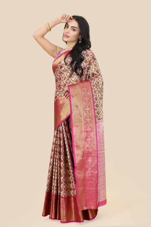 Load image into Gallery viewer, Adorning Brown Kanjivaram Silk With Effervescent Blouse Piece
