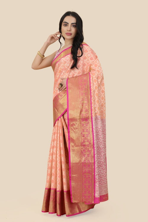 Load image into Gallery viewer, Charming Peach Kanjivaram Silk With Effervescent Blouse Piece
