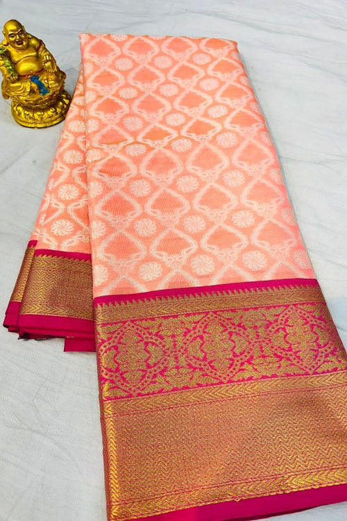 Load image into Gallery viewer, Charming Peach Kanjivaram Silk With Effervescent Blouse Piece
