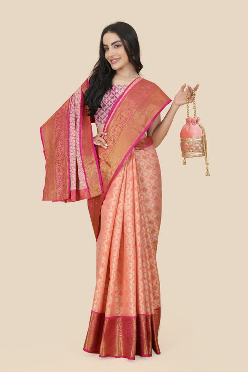 Load image into Gallery viewer, Charming Peach Kanjivaram Silk With Effervescent Blouse Piece
