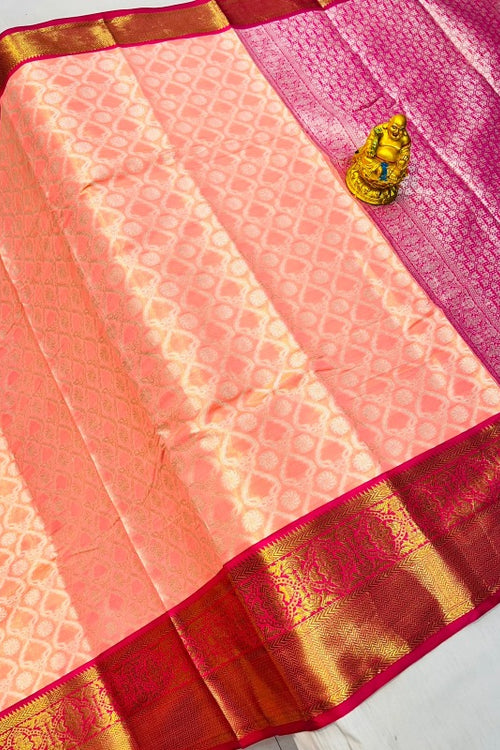 Load image into Gallery viewer, Charming Peach Kanjivaram Silk With Effervescent Blouse Piece
