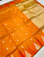 Enchanting Orange Soft Banarasi Silk Saree With Luxuriant Blouse Piece