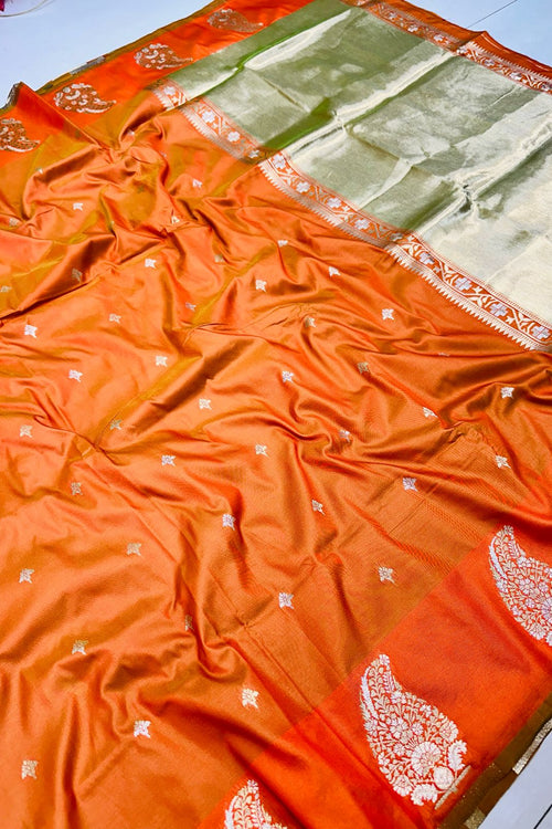 Load image into Gallery viewer, Staring Orange Soft Banarasi Silk Saree With Capricious  Blouse Piece
