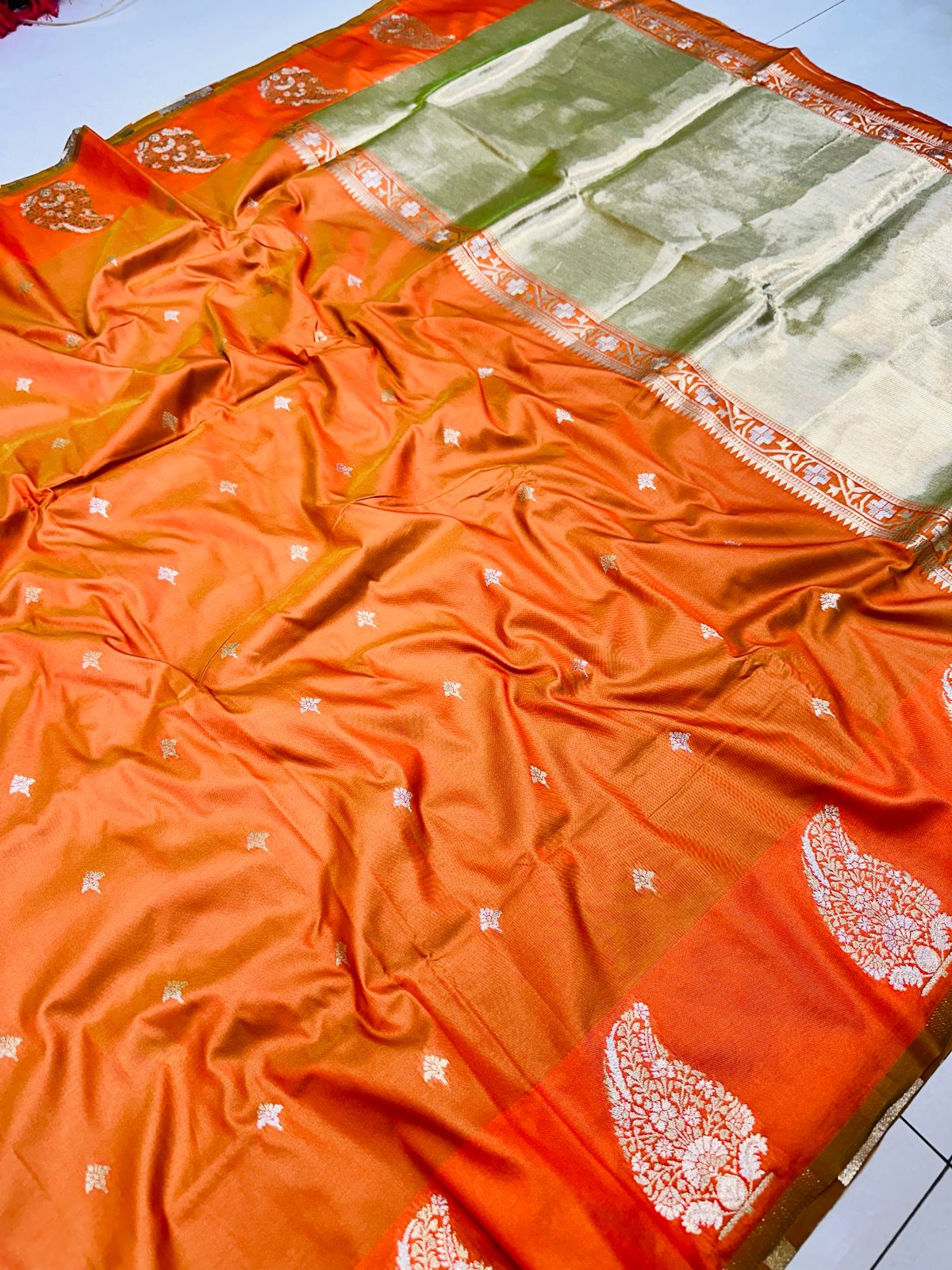 Staring Orange Soft Banarasi Silk Saree With Capricious  Blouse Piece