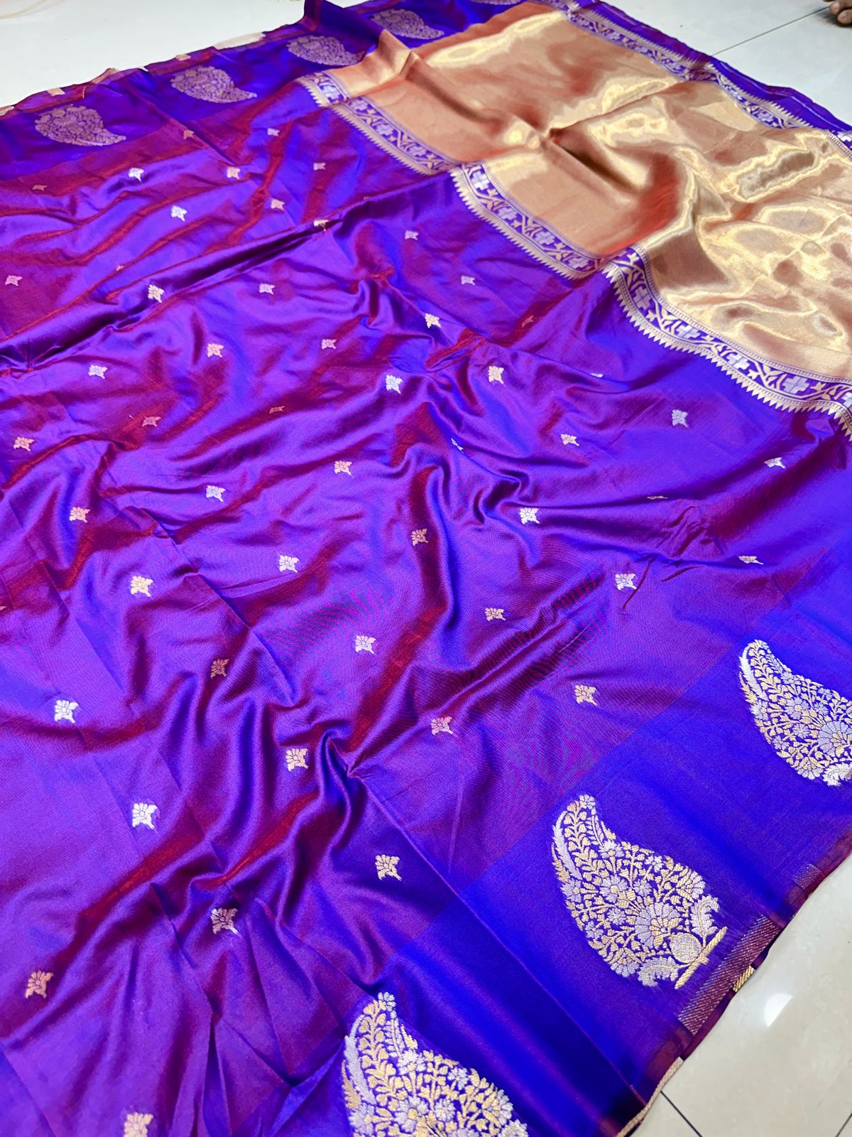 Precious Royal Blue Soft Banarasi Silk Saree With Pretty Blouse Piece